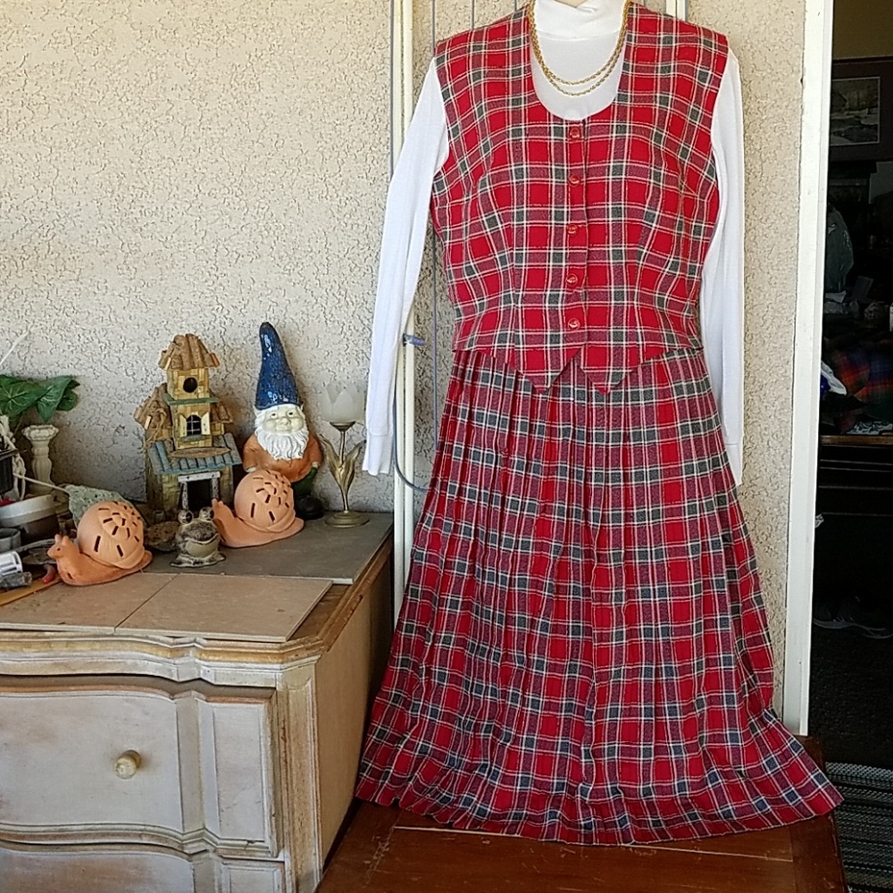 One of a Kind Plaid Office Skirt Vest Set sz 4 S